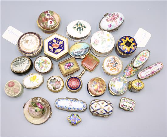 Collection of enamel and ceramic patch boxes, various (30)(-)